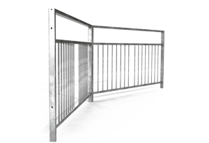 Type 4 Pedestrian Guard rail with sight top and staggered bar infill Demonstration Image